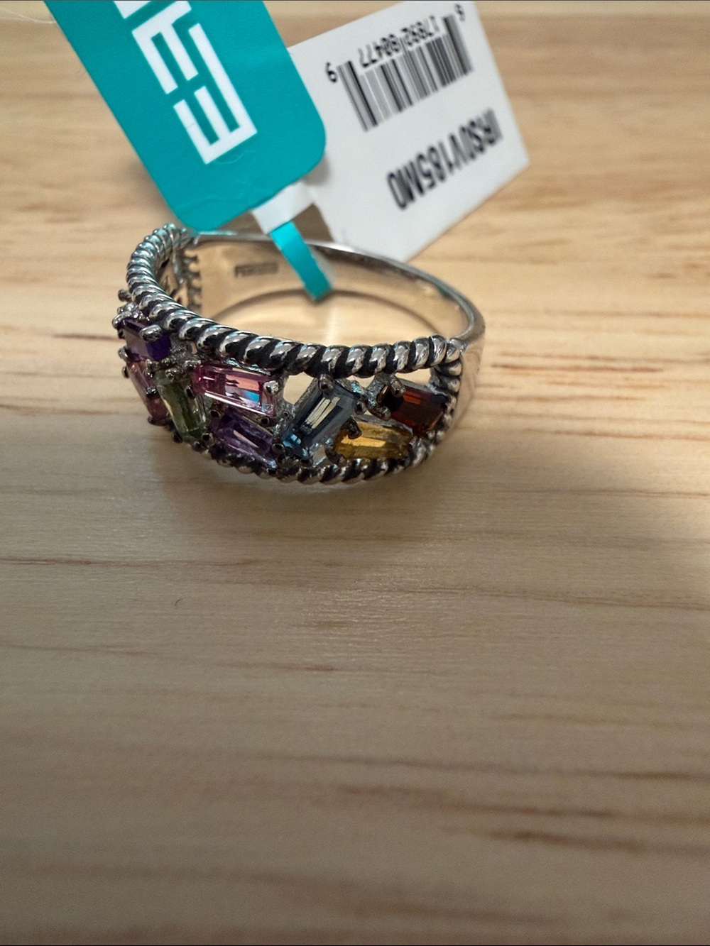 Multi-Stone Silver Ring with Colored Gem Accents